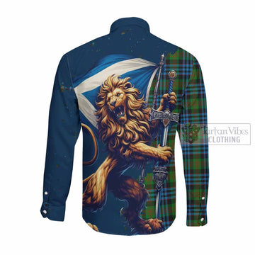 Newlands Tartan Family Crest Long Sleeve Button Shirt with Scottish Majestic Lion Men's Shirt - Tartan Vibes Clothing