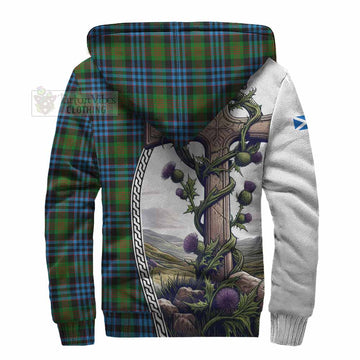 Newlands Tartan Sherpa Hoodie with Family Crest and St. Andrew's Cross Accented by Thistle Vines - Tartan Vibes Clothing