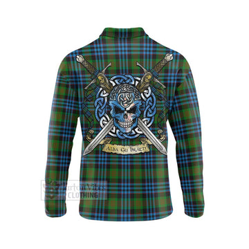 Newlands Tartan Long Sleeve Polo Shirt with Family Crest Celtic Skull Style - Tartan Vibes Clothing