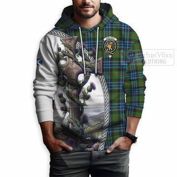 Newlands Tartan Hoodie with Family Crest and St. Andrew's Cross Accented by Thistle Vines - Tartan Vibes Clothing
