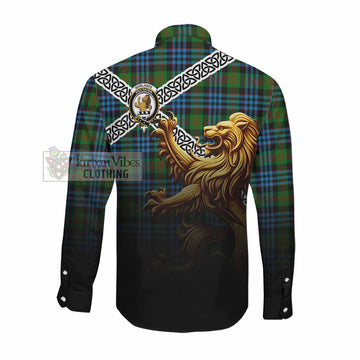 Newlands Crest Tartan Long Sleeve Button Shirt with Golden Lion Emblem Celtic Style Men's Shirt - Tartan Vibes Clothing