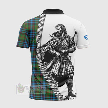 Newlands Tartan Clan Crest Zipper Polo Shirt with Highlander Warrior Celtic Style - Tartan Vibes Clothing