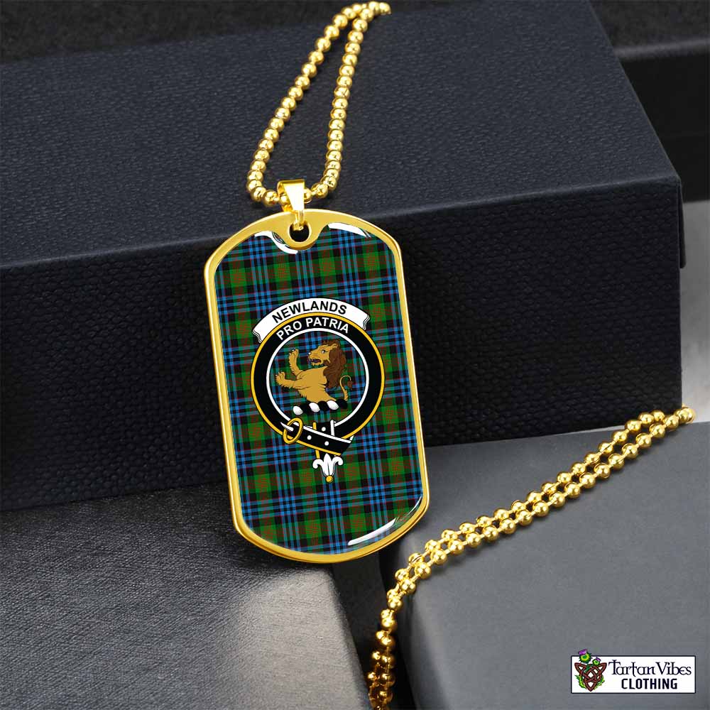 Newlands Tartan Dog Tag Necklace with Family Crest Gold No - Tartan Vibes Clothing