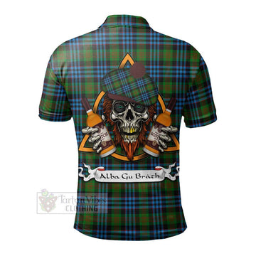 Newlands Tartan Polo Shirt with Family Crest and Bearded Skull Holding Bottles of Whiskey - Tartan Vibes Clothing