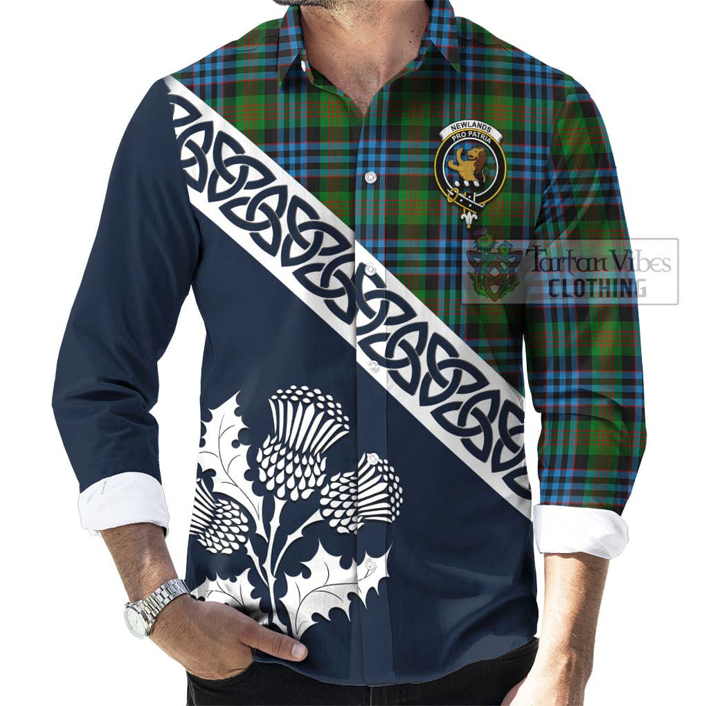 Newlands Tartan Long Sleeve Button Shirt Featuring Thistle and Scotland Map Men's Shirt - Tartan Vibes Clothing