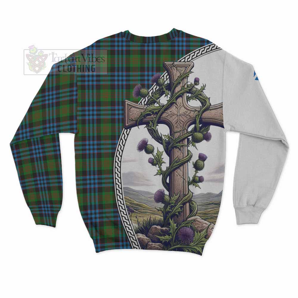 Tartan Vibes Clothing Newlands Tartan Sweatshirt with Family Crest and St. Andrew's Cross Accented by Thistle Vines