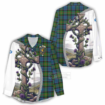 Tartan Vibes Clothing Newlands Tartan Women's Casual Shirt with Family Crest and St. Andrew's Cross Accented by Thistle Vines