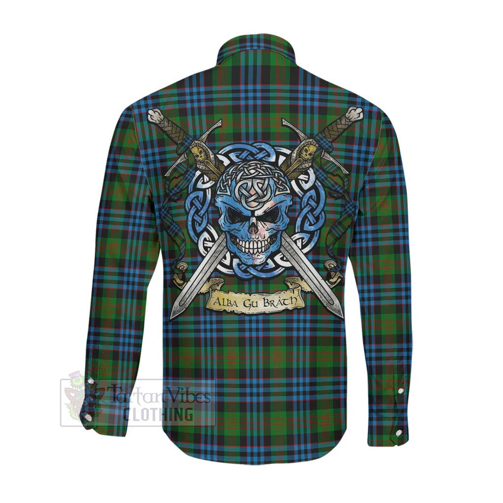 Newlands Tartan Long Sleeve Button Shirt with Family Crest Celtic Skull Style Men's Shirt - Tartan Vibes Clothing
