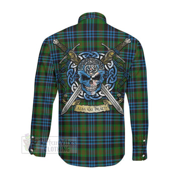 Newlands Tartan Long Sleeve Button Shirt with Family Crest Celtic Skull Style Men's Shirt - Tartan Vibes Clothing