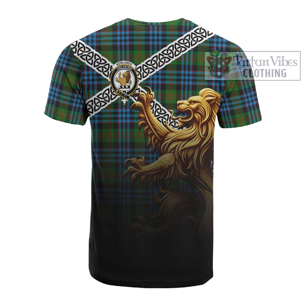 Tartan Vibes Clothing Newlands Crest Tartan Cotton T-shirt with Golden Lion Emblem Celtic Style