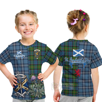 Newlands Tartan Kid T-Shirt Happy St. Andrew's Day Half Tartan Style - Tartan Vibes Clothing