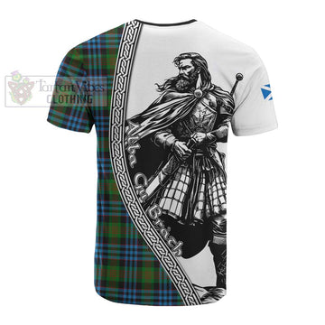 Newlands Tartan Clan Crest Cotton T-shirt with Highlander Warrior Celtic Style - Tartan Vibes Clothing