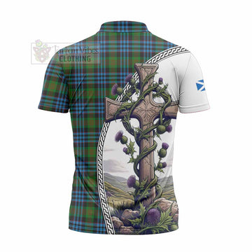Newlands Tartan Zipper Polo Shirt with Family Crest and St. Andrew's Cross Accented by Thistle Vines - Tartan Vibes Clothing
