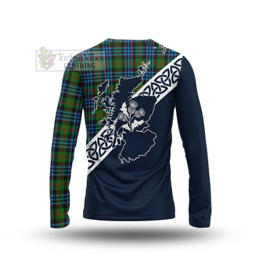 Newlands Tartan Long Sleeve T-Shirt Featuring Thistle and Scotland Map - Tartan Vibes Clothing