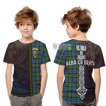 Newlands Tartan Family Crest Kid T-Shirt Alba Gu Brath Be Brave Lion Ancient Style