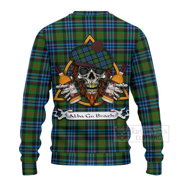 Newlands Tartan Ugly Sweater with Family Crest and Bearded Skull Holding Bottles of Whiskey - Tartan Vibes Clothing