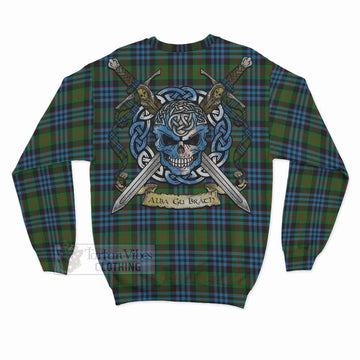 Newlands Tartan Sweatshirt with Family Crest Celtic Skull Style - Tartan Vibes Clothing