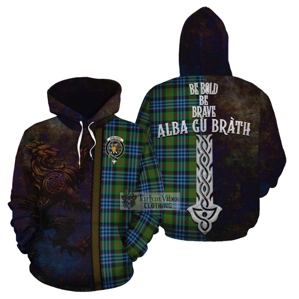 Tartan Vibes Clothing Newlands Tartan Family Crest Cotton Hoodie Alba Gu Brath Be Brave Lion Ancient Style
