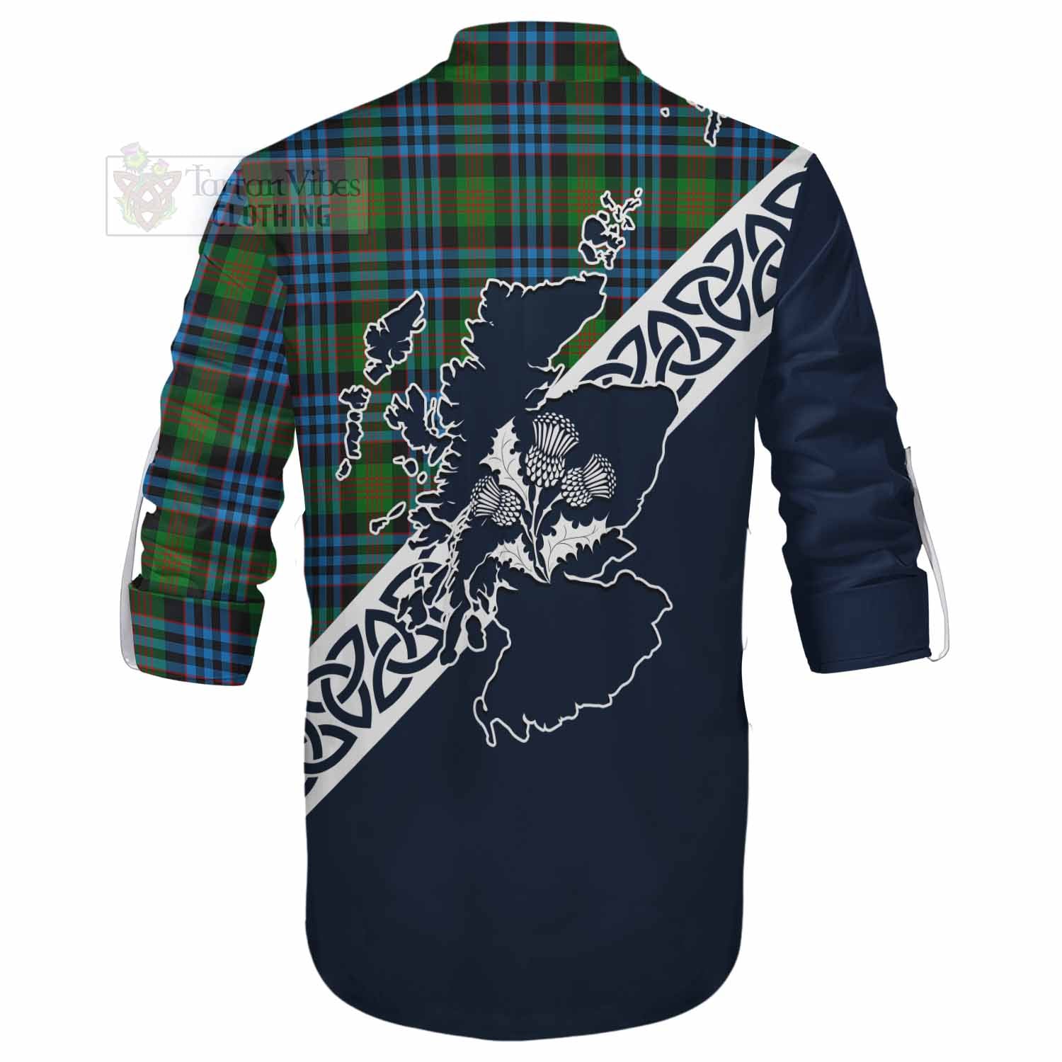 Newlands Tartan Ghillie Kilt Shirt Featuring Thistle and Scotland Map - Tartan Vibes Clothing