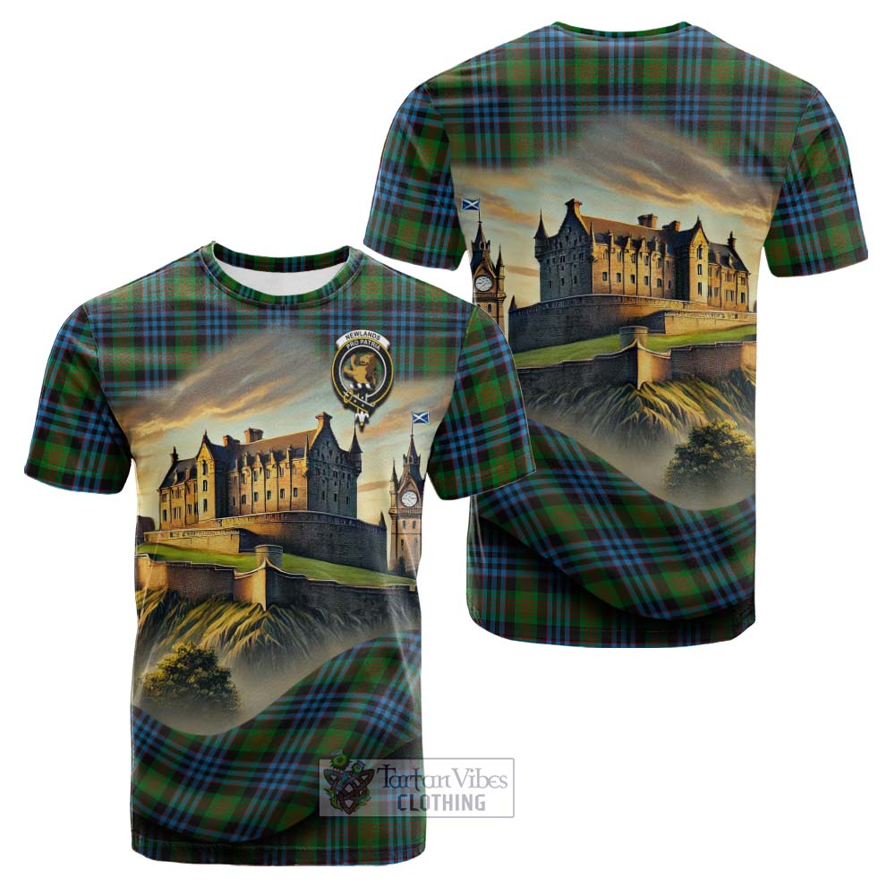Newlands Tartan Family Crest Cotton T-shirt with Scottish Ancient Castle Style - Tartan Vibes Clothing