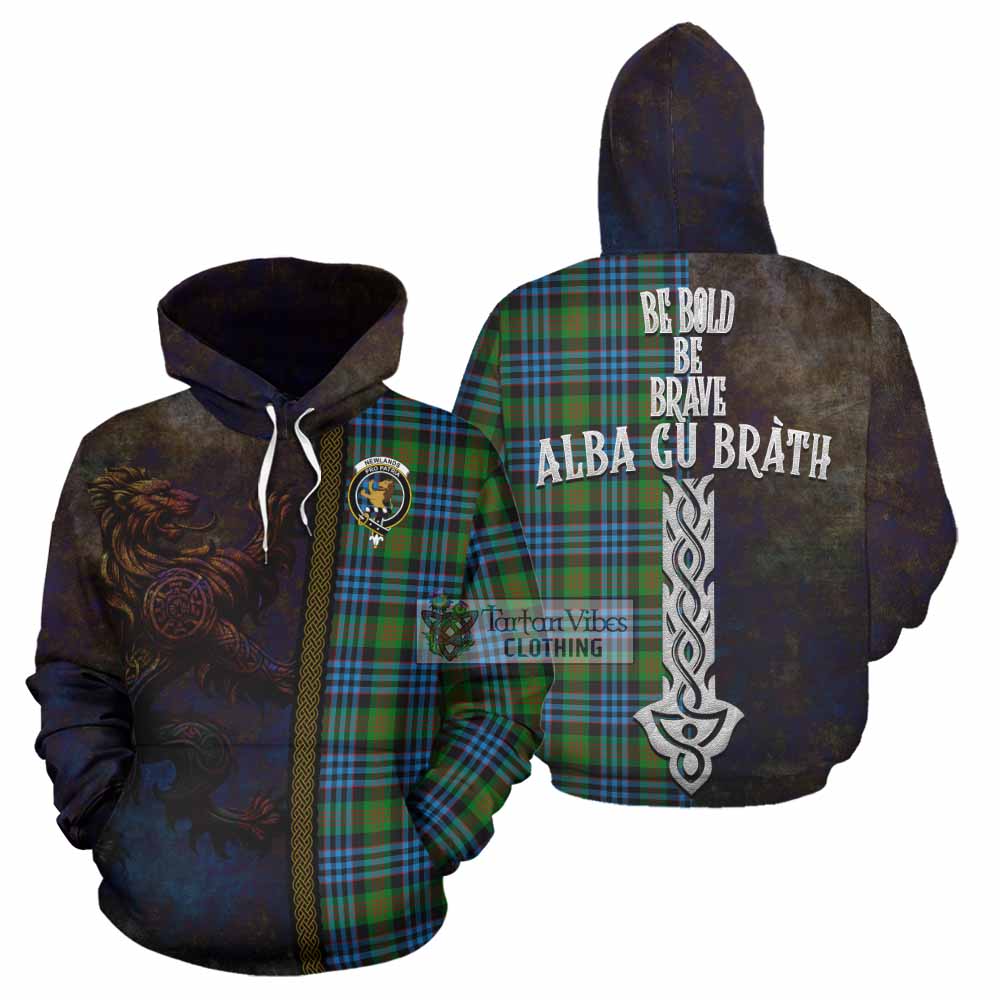 Tartan Vibes Clothing Newlands Tartan Family Crest Hoodie Alba Gu Brath Be Brave Lion Ancient Style