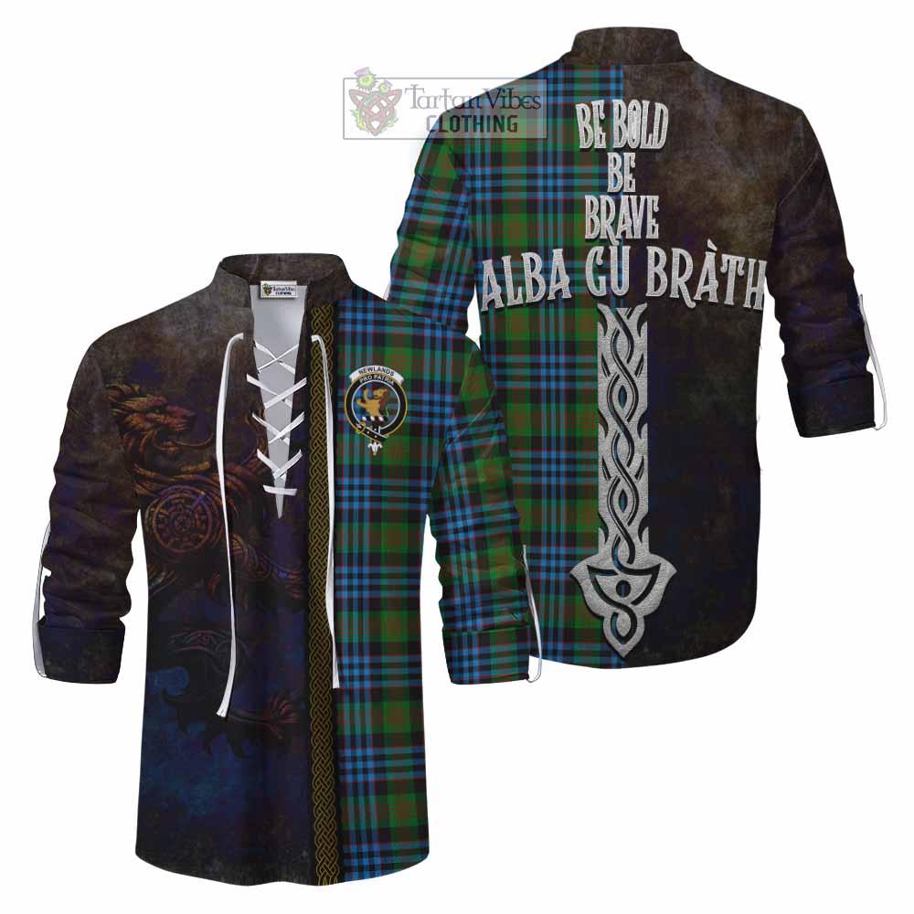Tartan Vibes Clothing Newlands Tartan Family Crest Ghillie Kilt Shirt Alba Gu Brath Be Brave Lion Ancient Style