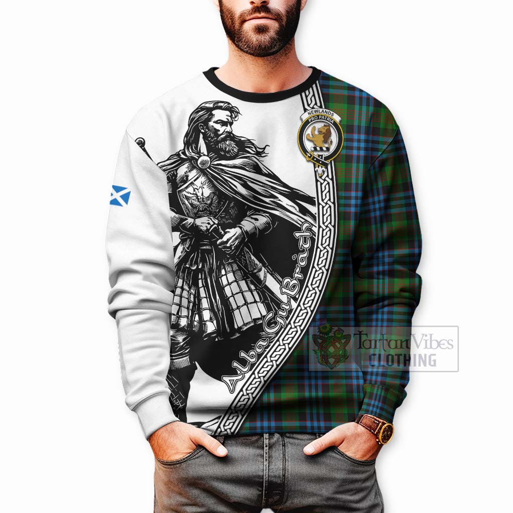 Newlands Tartan Clan Crest Sweatshirt with Highlander Warrior Celtic Style - Tartan Vibes Clothing