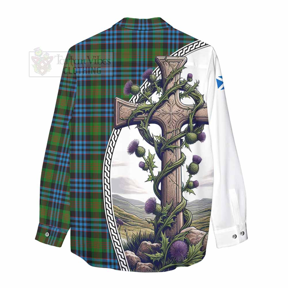 Tartan Vibes Clothing Newlands Tartan Women's Casual Shirt with Family Crest and St. Andrew's Cross Accented by Thistle Vines