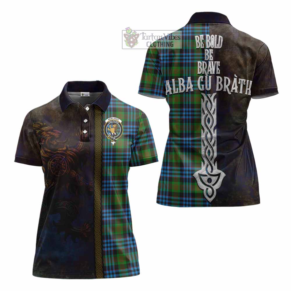 Tartan Vibes Clothing Newlands Tartan Family Crest Women's Polo Shirt Alba Gu Brath Be Brave Lion Ancient Style
