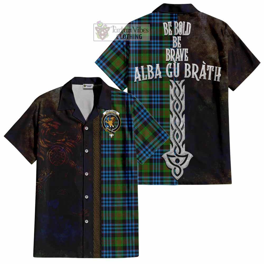 Tartan Vibes Clothing Newlands Tartan Family Crest Short Sleeve Button Shirt Alba Gu Brath Be Brave Lion Ancient Style