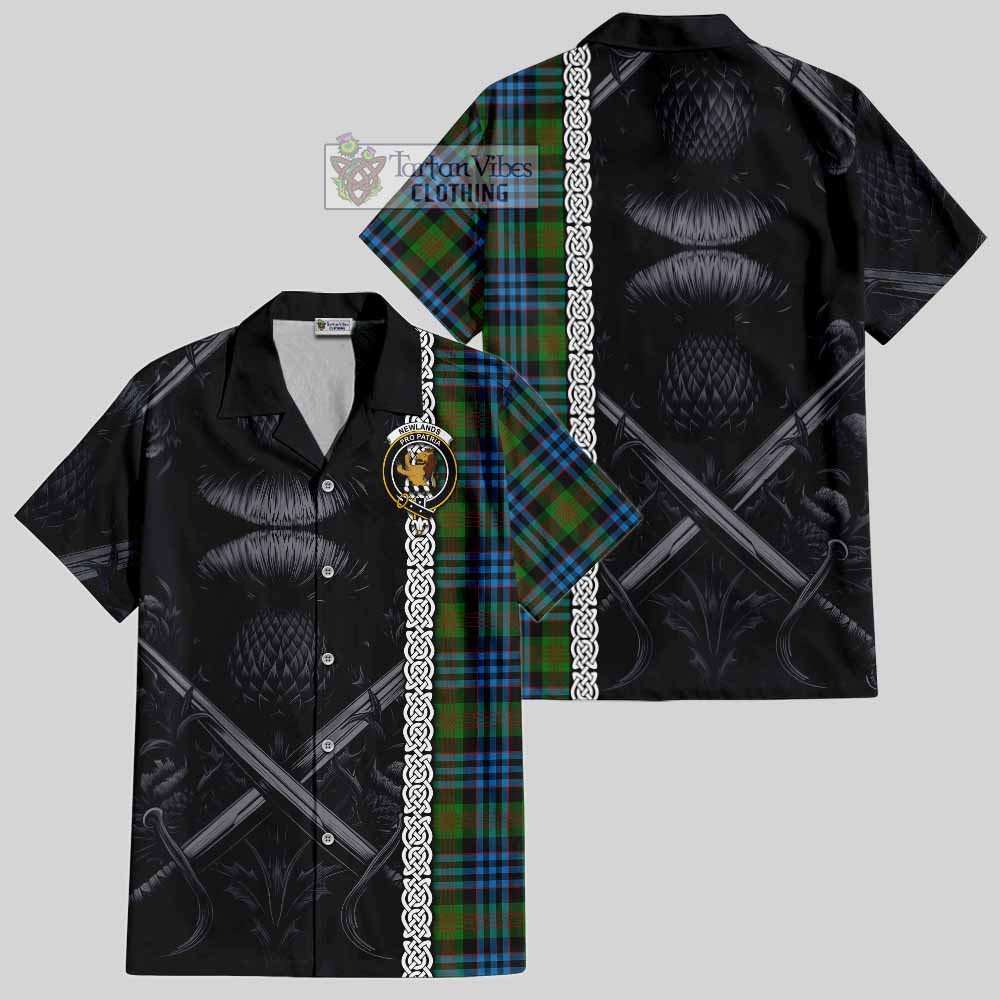 Newlands Tartan Hawaiian Shirt with Family Crest Cross Sword Thistle Celtic Vibes - Tartan Vibes Clothing
