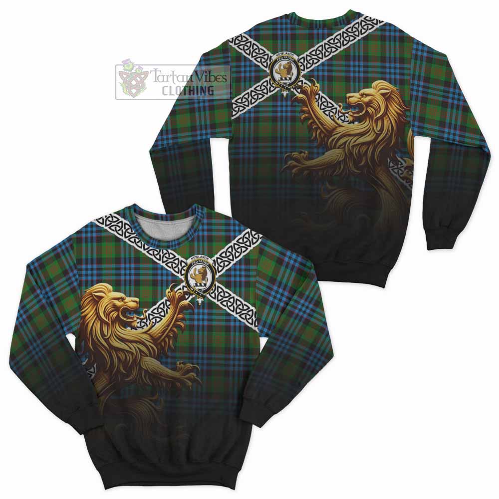 Newlands Crest Tartan Sweatshirt with Golden Lion Emblem Celtic Style - Tartan Vibes Clothing