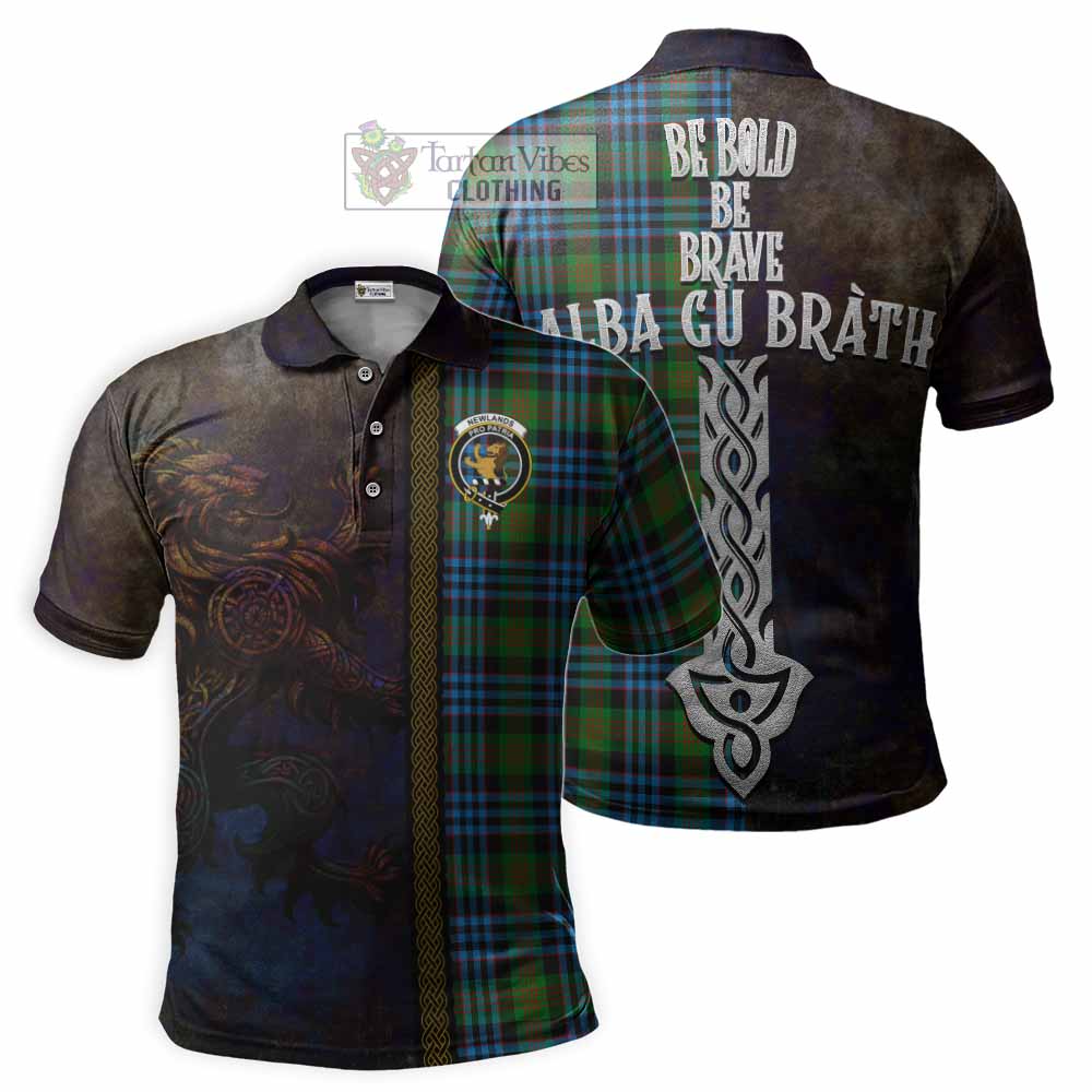 Tartan Vibes Clothing Newlands Tartan Family Crest Polo Shirt Alba Gu Brath Be Brave Lion Ancient Style