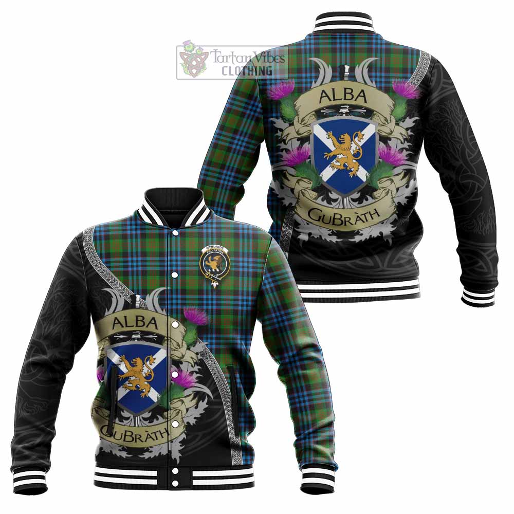 Newlands Tartan Family Crest Baseball Jacket Lion Rampant Royal Thistle Shield Celtic Inspired - Tartan Vibes Clothing