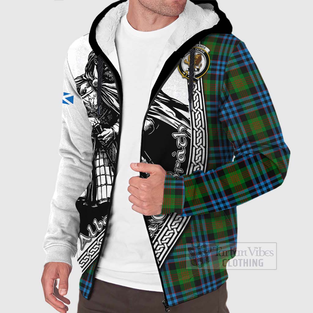 Newlands Tartan Clan Crest Sherpa Hoodie with Highlander Warrior Celtic Style Unisex - Tartan Vibes Clothing