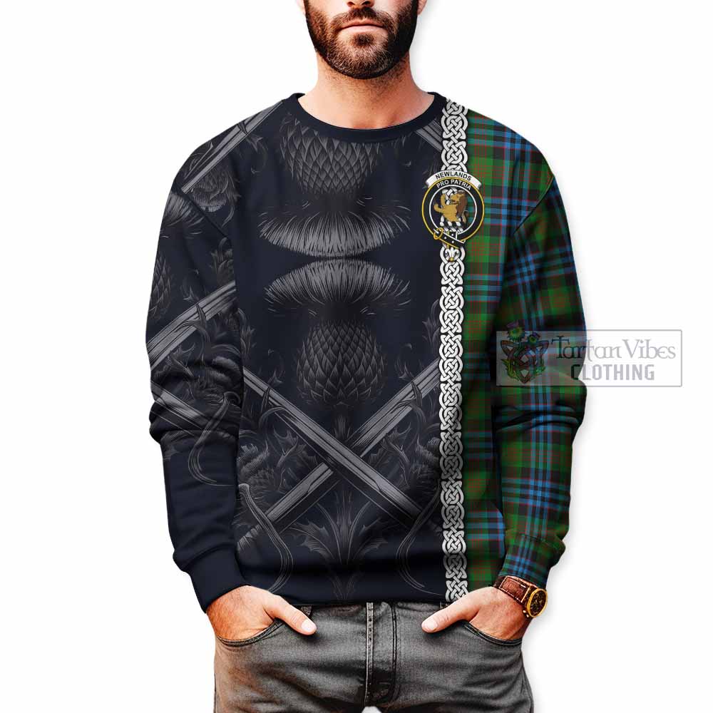 Newlands Tartan Sweatshirt with Family Crest Cross Sword Thistle Celtic Vibes - Tartan Vibes Clothing