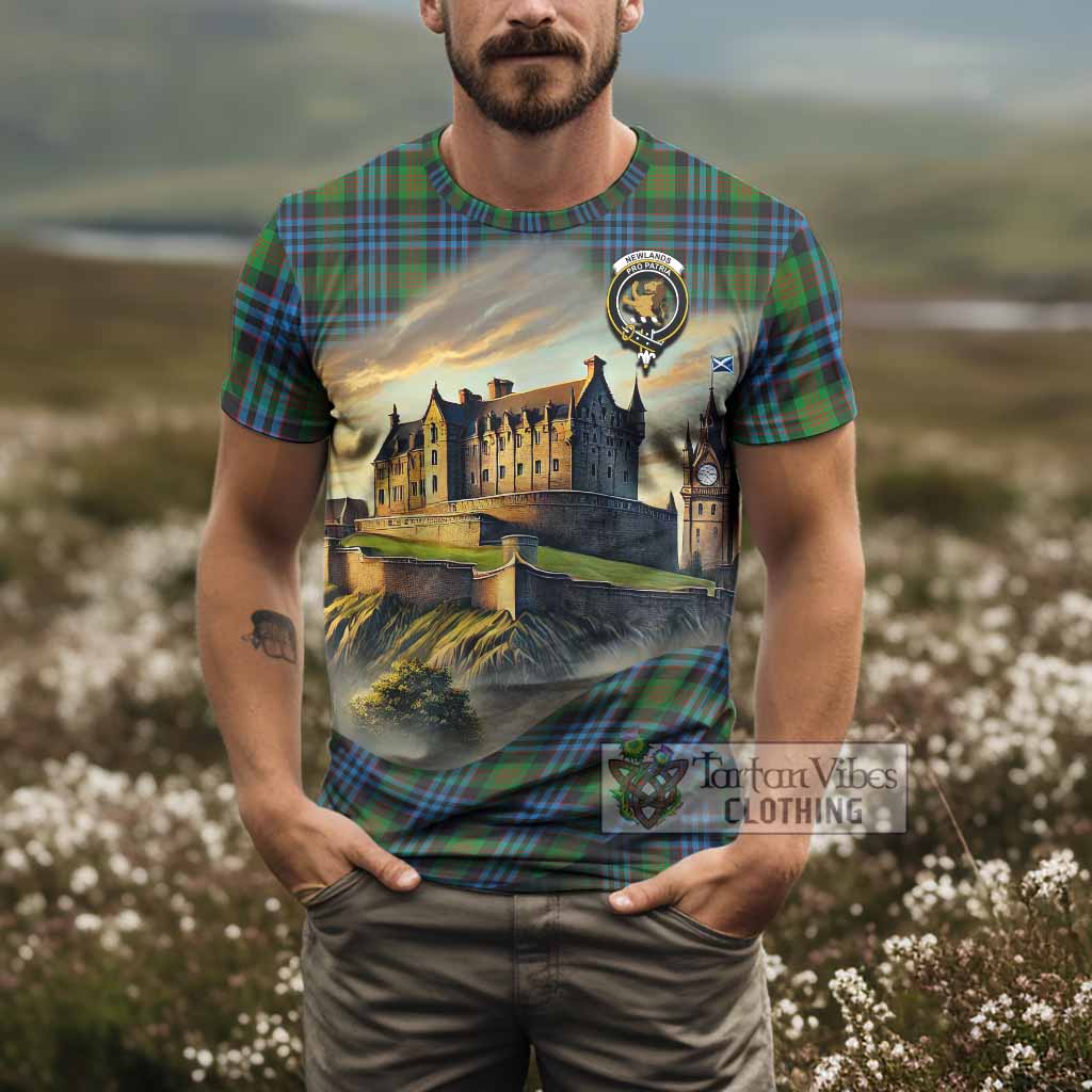 Newlands Tartan Family Crest T-Shirt with Scottish Ancient Castle Style - Tartan Vibes Clothing