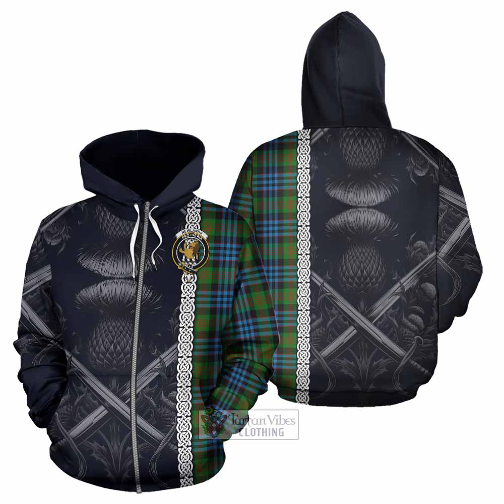 Newlands Tartan Hoodie with Family Crest Cross Sword Thistle Celtic Vibes Zip Hoodie - Tartan Vibes Clothing