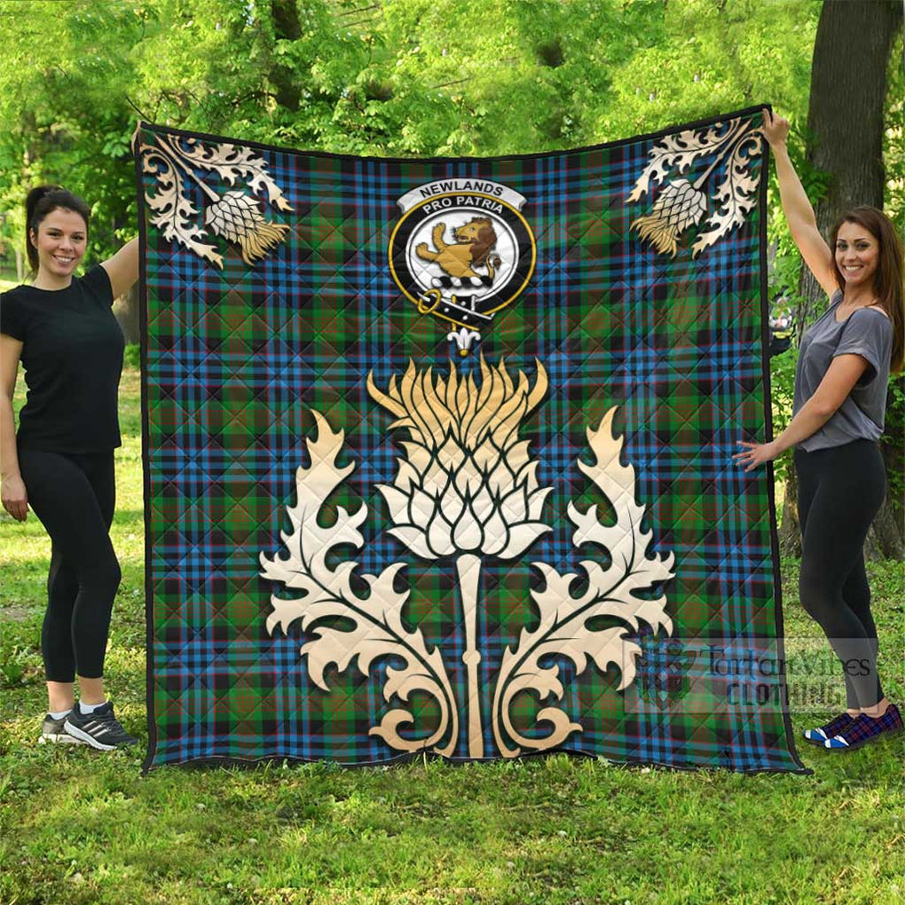 Tartan Vibes Clothing Newlands Tartan Quilt with Family Crest and Golden Thistle Style