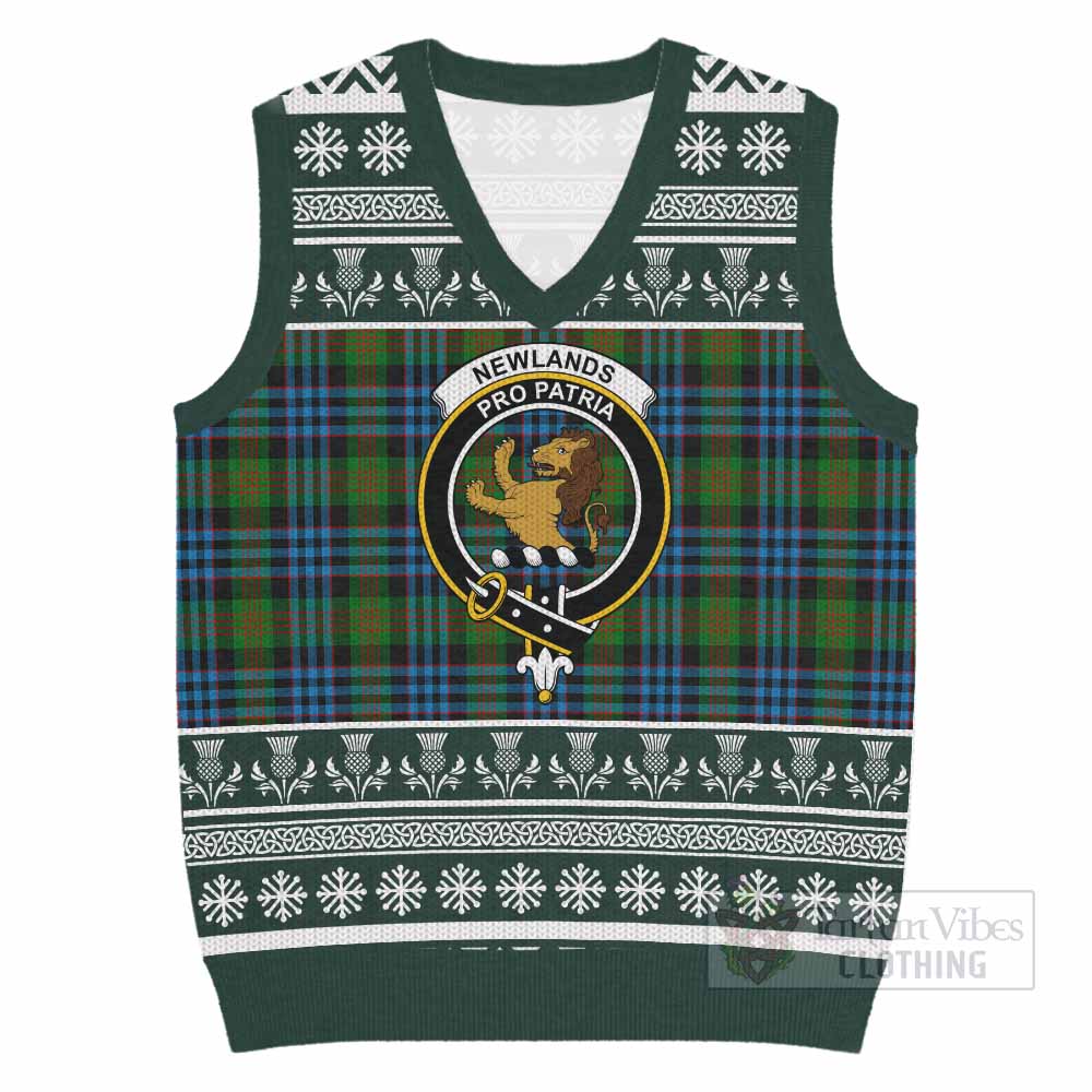Newlands Clan Tartan Christmas Knitted V-Neck Vest with Family Crest - Tartan Vibes Clothing