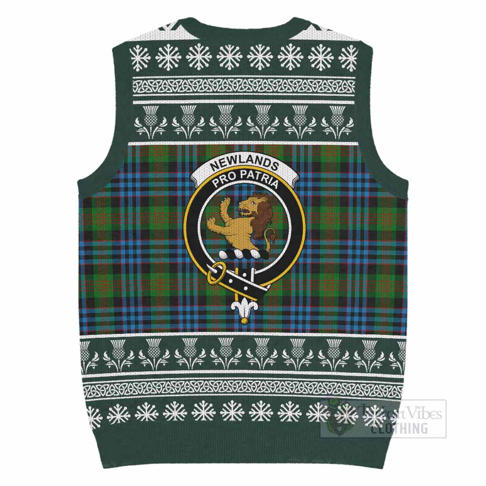 Newlands Clan Tartan Christmas Knitted V-Neck Vest with Family Crest - Tartan Vibes Clothing