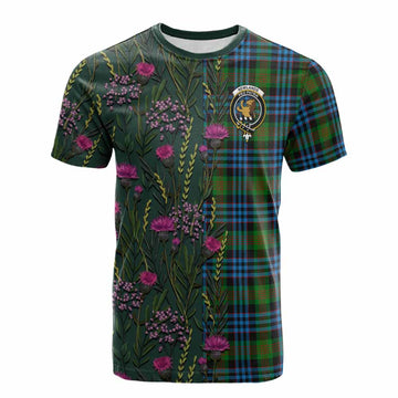 Newlands Family Crest Tartan Cotton T-shirt Scottish Thistle Flower Pattern Half Style - Tartan Vibes Clothing