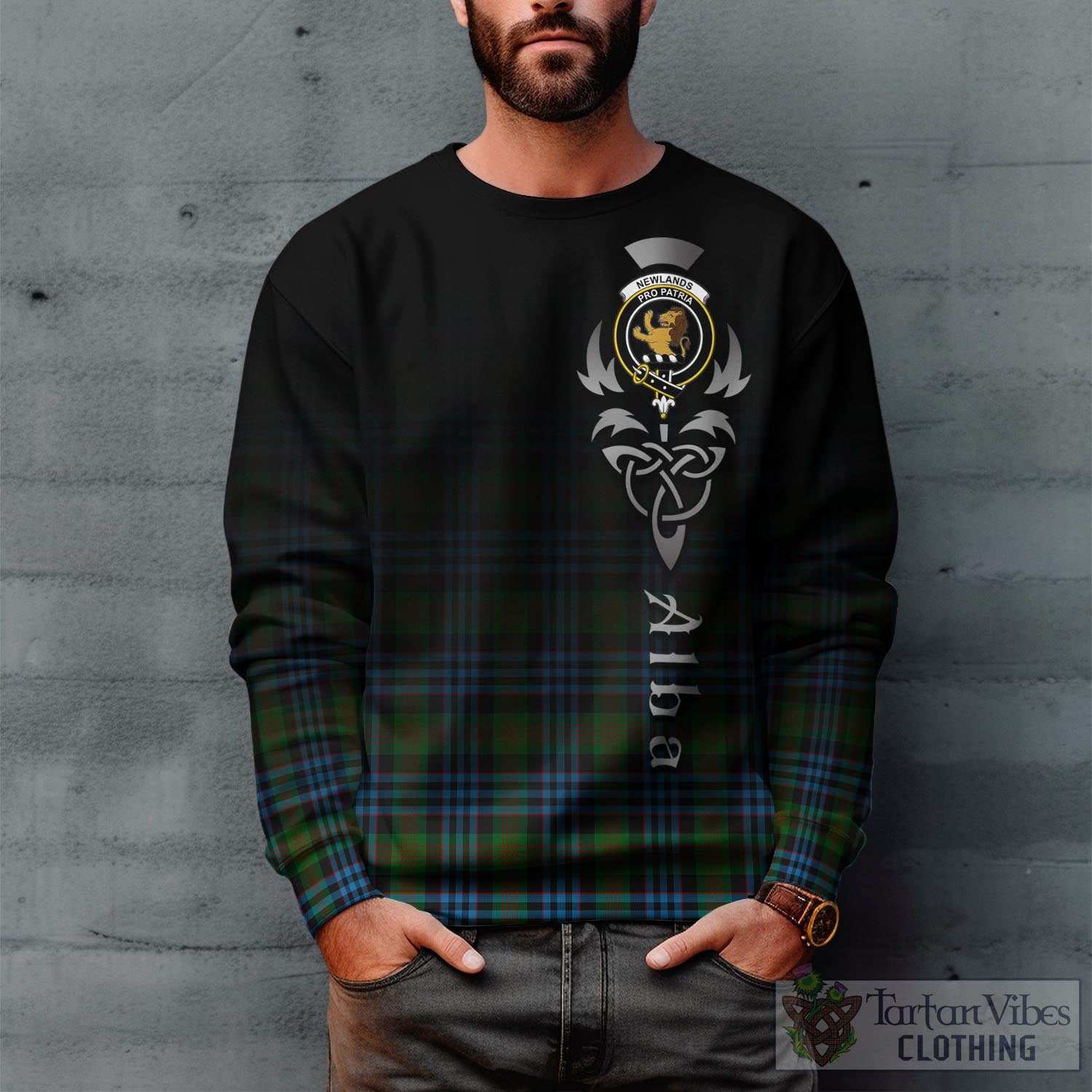 Tartan Vibes Clothing Newlands of Lauriston Tartan Sweatshirt Featuring Alba Gu Brath Family Crest Celtic Inspired