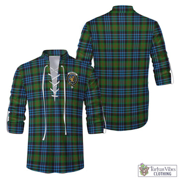 Newlands of Lauriston Tartan Men's Scottish Traditional Jacobite Ghillie Kilt Shirt with Family Crest