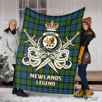 Newlands of Lauriston Tartan Blanket with Clan Crest and the Golden Sword of Courageous Legacy