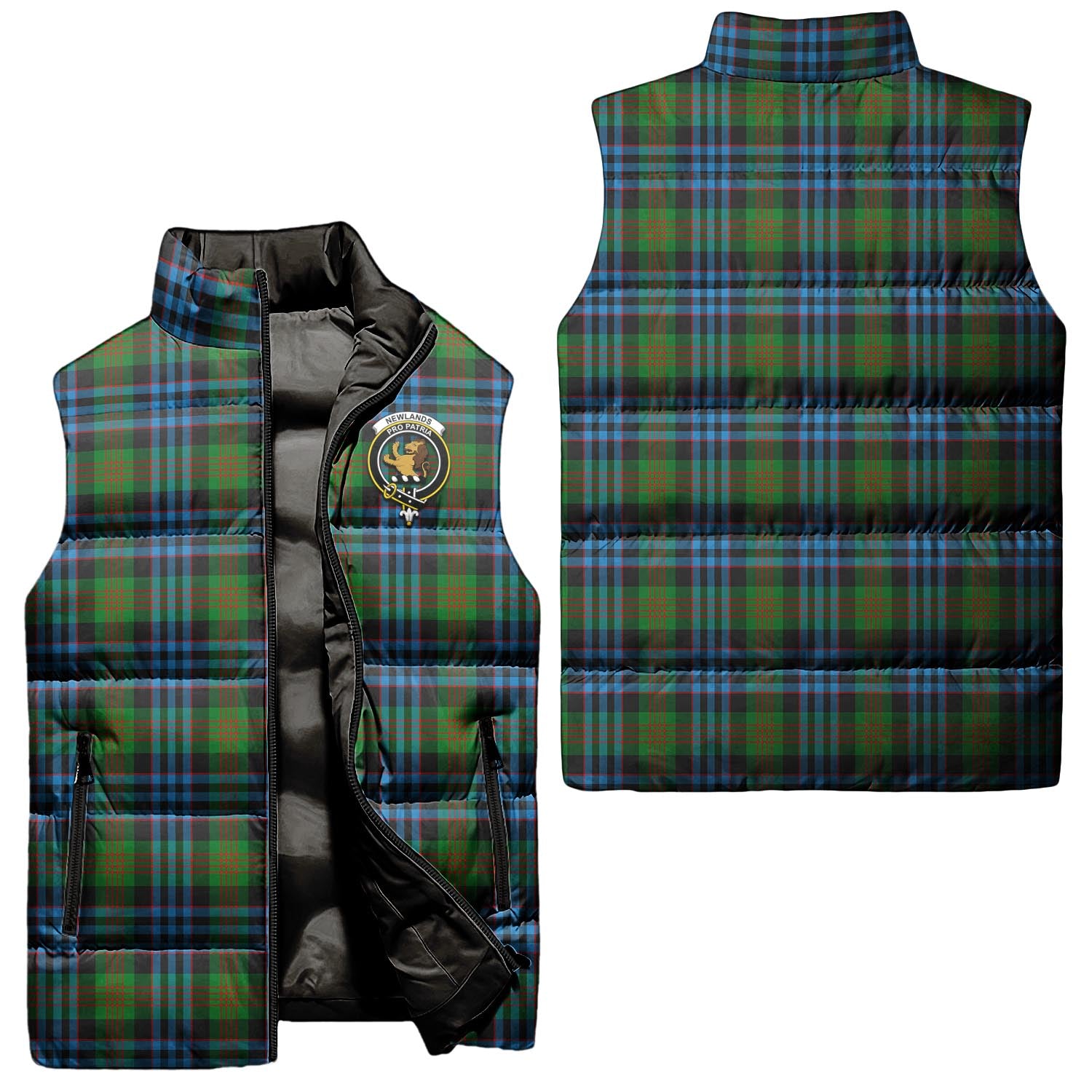 Newlands of Lauriston Tartan Sleeveless Puffer Jacket with Family Crest Unisex - Tartanvibesclothing
