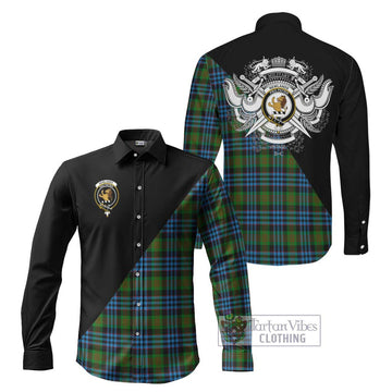 Newlands Tartan Long Sleeve Button Shirt with Family Crest and Military Logo Style Men's Shirt S - Tartanvibesclothing Shop