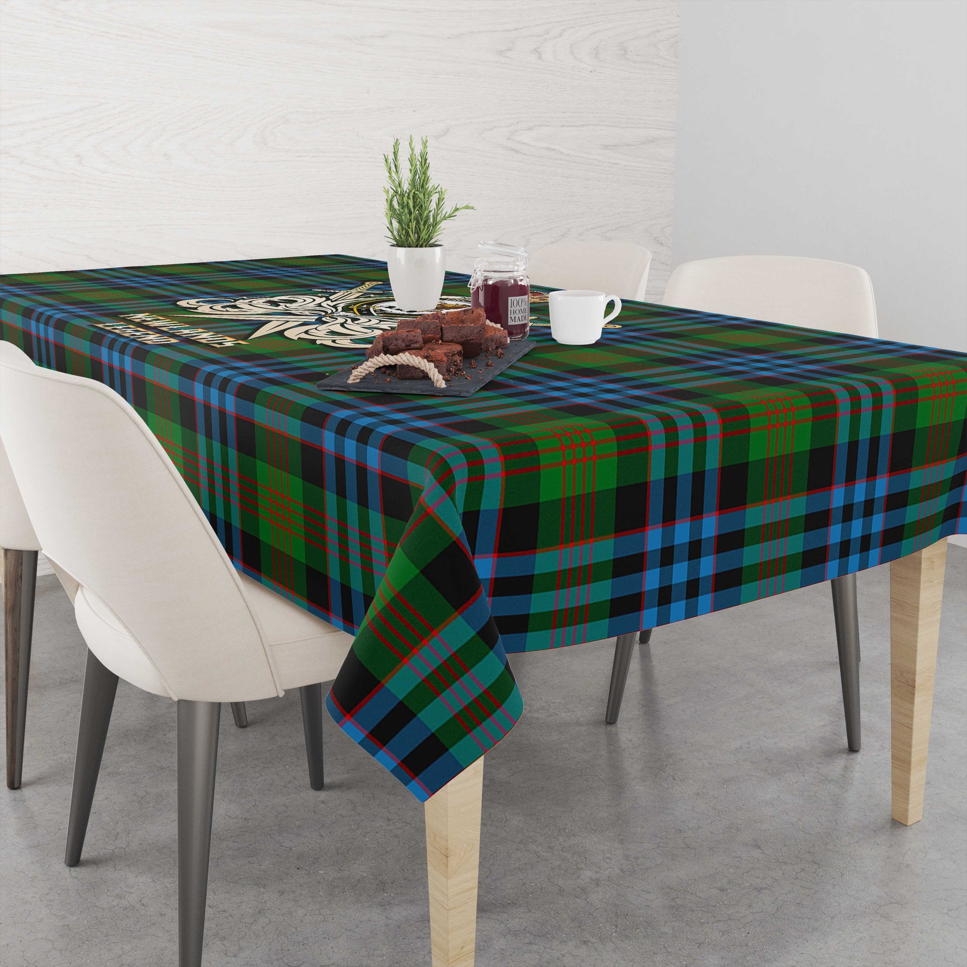Tartan Vibes Clothing Newlands of Lauriston Tartan Tablecloth with Clan Crest and the Golden Sword of Courageous Legacy