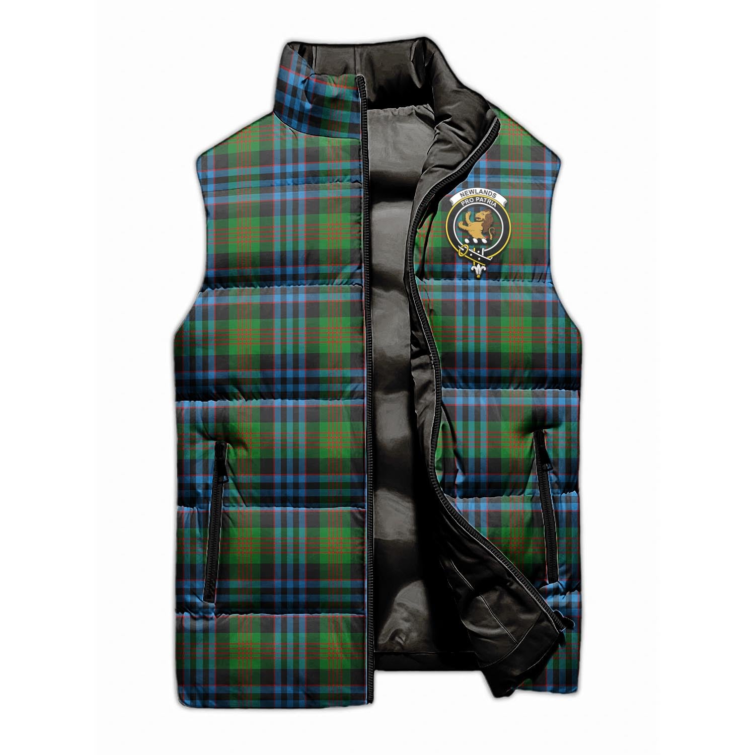 Newlands of Lauriston Tartan Sleeveless Puffer Jacket with Family Crest - Tartanvibesclothing