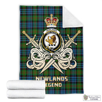 Newlands of Lauriston Tartan Blanket with Clan Crest and the Golden Sword of Courageous Legacy